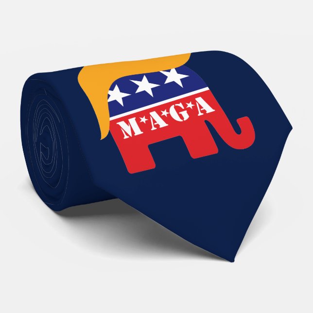 Cravate Donald Trump Hair GOP Elephant Logo MAGA (Roulé)
