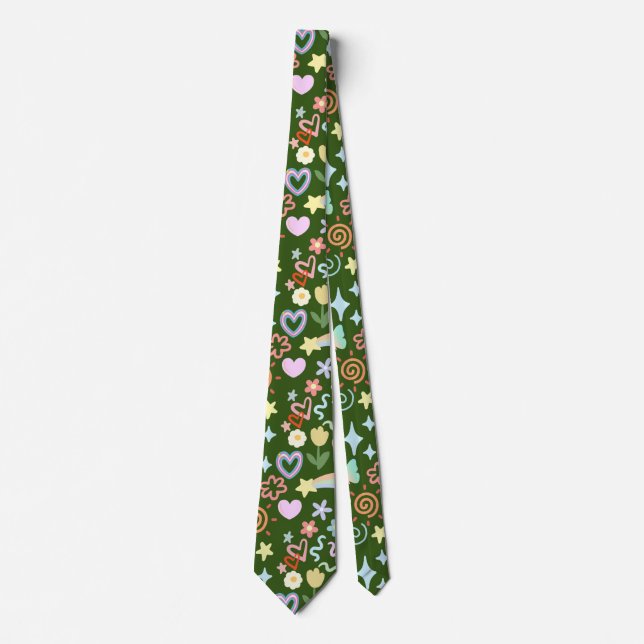 Cravate Doodé motif teinte pastel D Vert BG (Devant)