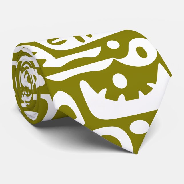 Cravate doodles vert olive et blanc 4 de 7 (Roulé)