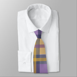 Cravate dorée violette et bleu moderne plaid
