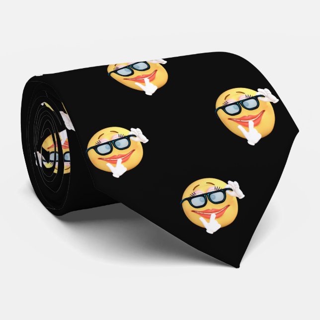 Cravate Dots d'or modernes, Visage Emoji (Roulé)