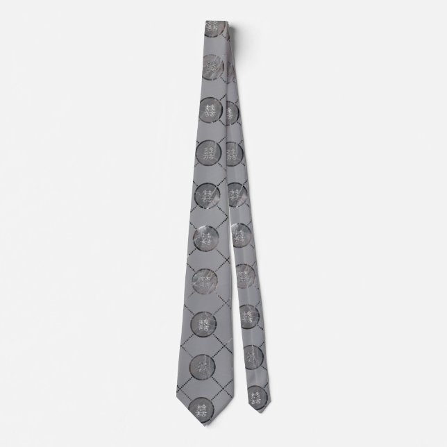 Cravate Double motif argenté de symbole de bonheur (Devant)