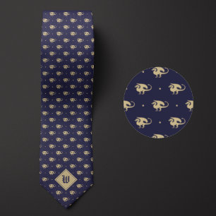 Cravate Dragon bleu et or en profil avec Monogramme