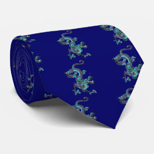 Cravate Dragon Bleu Et Violet