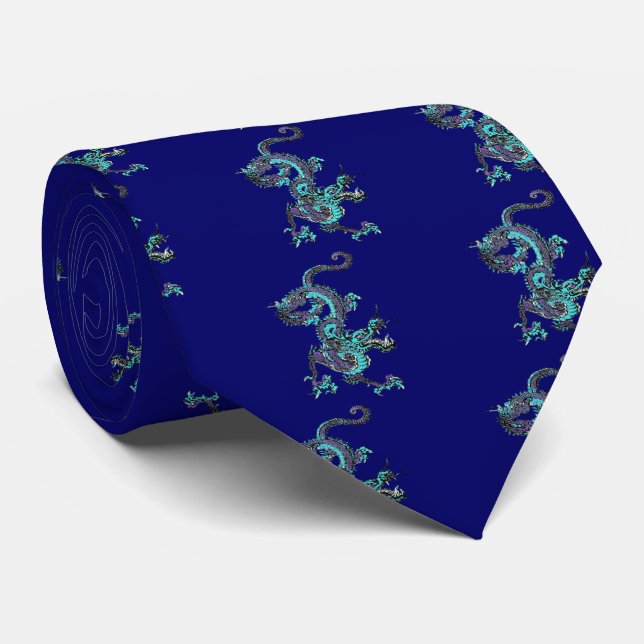 Cravate Dragon Bleu Et Violet (Roulé)