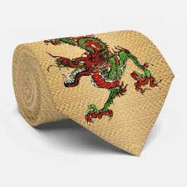 Cravate Dragon chinois rouge et vert v 15