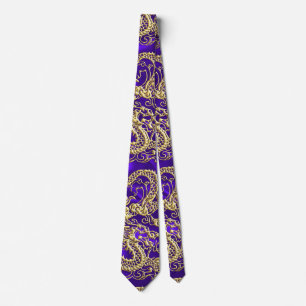 Cravate Dragon d'or embouti sur papier satin violet