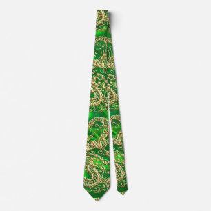 Cravate Dragon d'or embouti sur satin vert