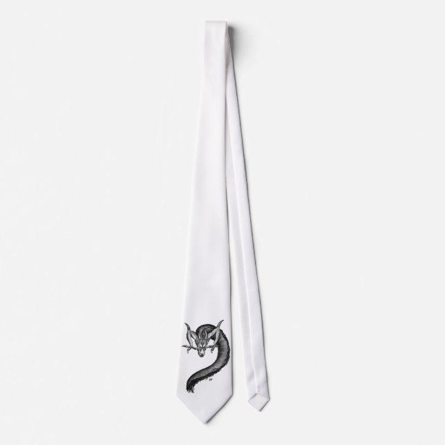 Cravate Dragon noir et blanc (Devant)