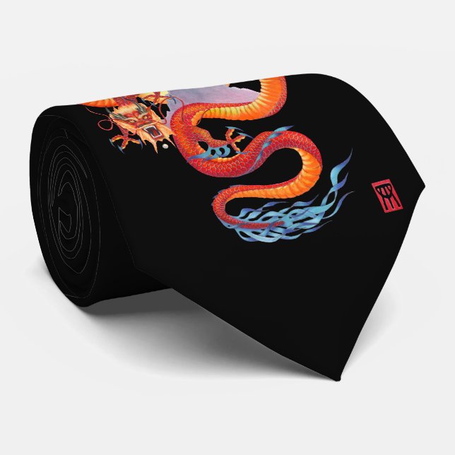 Cravate Dragon rouge chinois (Roulé)