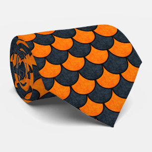 Cravate Dragon Scales in Black and Orange Grunge