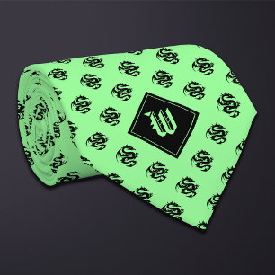 Cravate Dragon vert à la menthe monogramme
