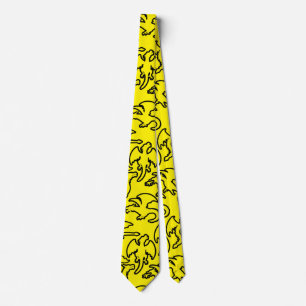 Cravate Dragons noirs motif contour.b B Jaune BG