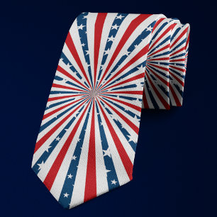 Cravate Drapeau Américain à Motif Étoiles et Bandes