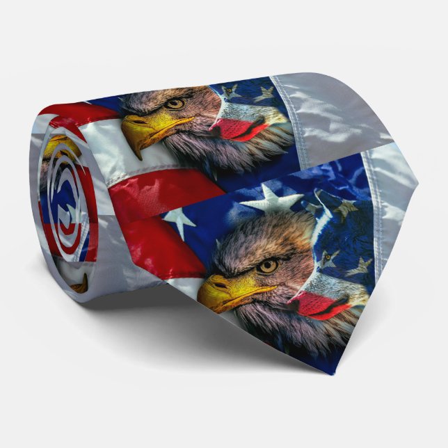 Cravate Drapeau américain du loup d'aigle chauve (Roulé)
