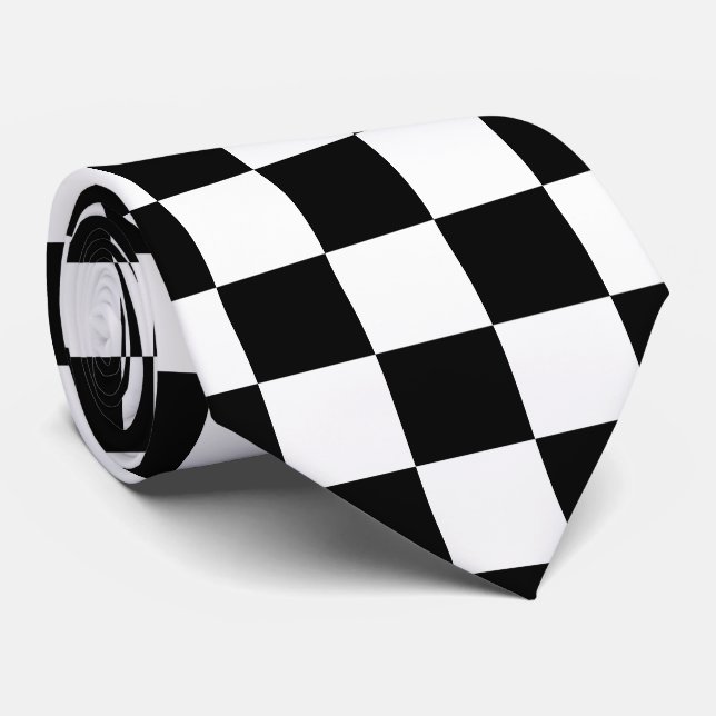 Cravate Drapeau Checkered noir et blanc (Roulé)