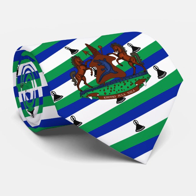 Cravate Drapeau de Mosotho et armoiries du Lesotho (Roulé)