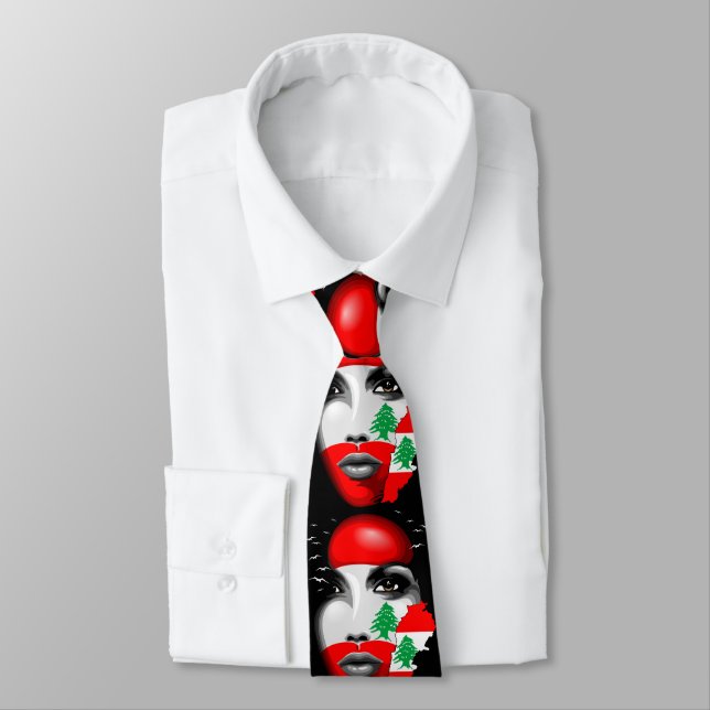 Cravate Drapeau et carte du Liban sur le visage de la fill (Attaché)