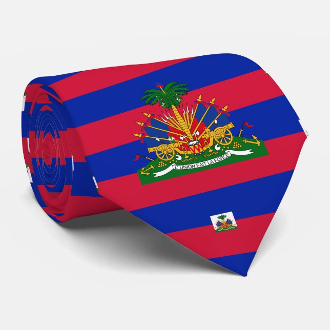 Cravate Drapeau haïtien et armoiries d'Haïti (Roulé)
