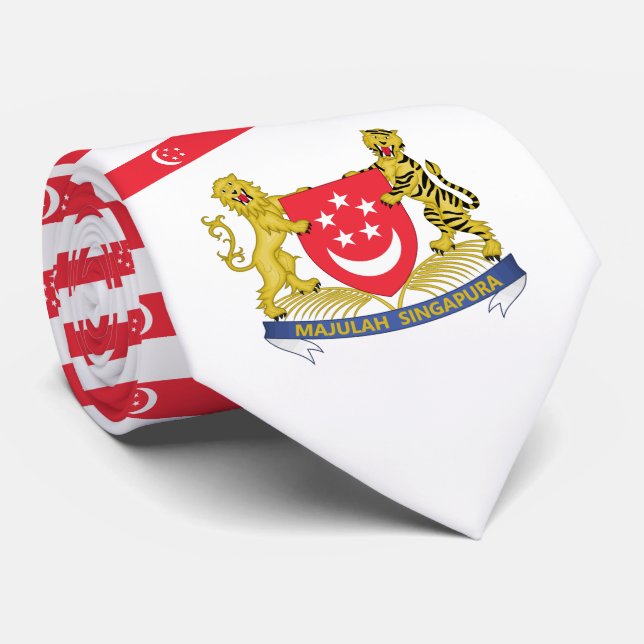 Cravate Drapeau singapourien et armoiries, Drapeau de Sing (Roulé)