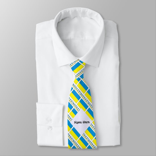 Cravate Drapeau ukrainien avec votre nom (Attaché)
