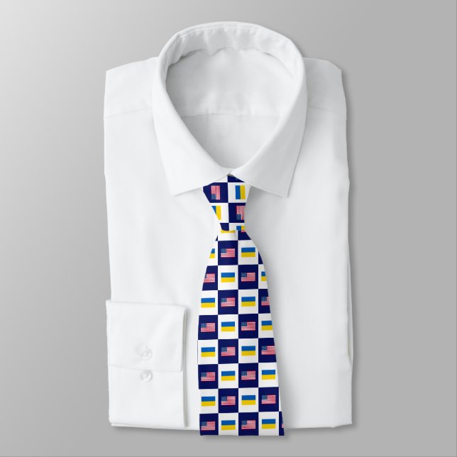 Cravate Drapeau USA & Ukraine Motif Drapeau (Attaché)
