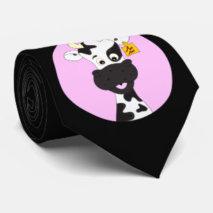 Cravate Drôle dessin animé de vache noir