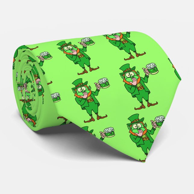 Cravate Drôle "Devenez écolo" Drunk Leprechaun (Roulé)