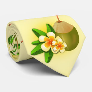 Cravate Drôle hawaïen lait de coco tropical. jaune