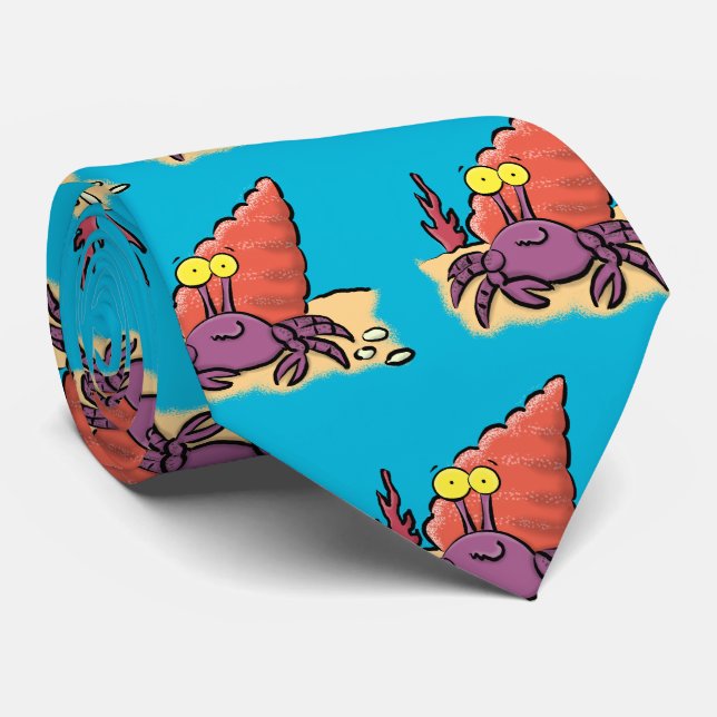 Cravate Drôle mignon caricature pourpre crabe ermite (Roulé)
