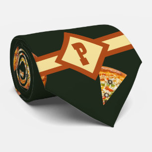 Cravate Drôle Monogramme Pizza Motif Gag Cadeau