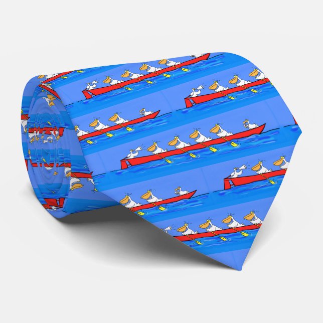 Cravate Drôle pélicans rameurs dessin animé (Roulé)