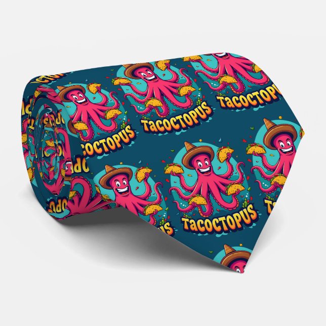Cravate Drôle Taco Octopus Cartoon Alimentation Pun (Roulé)