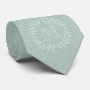 Cravate Dusty Sage Green Wreath Botanique Élégant Monogram