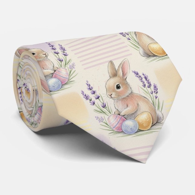 Cravate Easter Bunny with Eggs Spring Pastel Pattern (7) (Roulé)