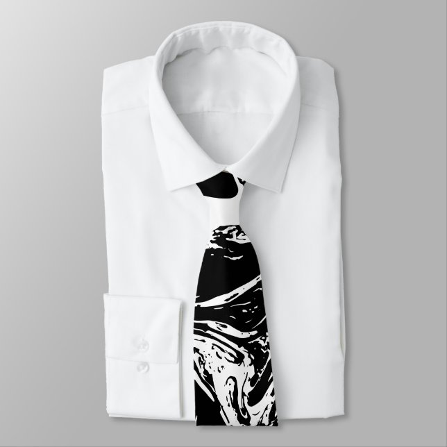 Cravate Écran noir et Marbre blanc (Attaché)