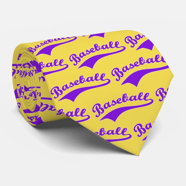 Cravate Écriture de baseball en violet (Roulé)