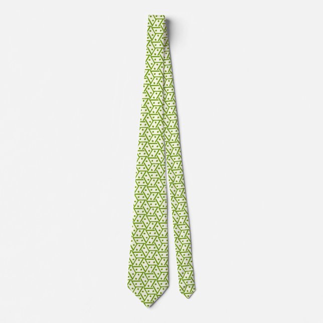 Cravate Effet Domino - Crème sur vert (Devant)