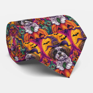 Cravate Éffrayant Malti Tzu Chien Halloween Sorcière Et Ci