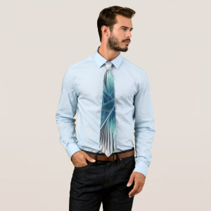 Cravate Elégance Moderne Bleu Gris Blanc Fractage Art Flow