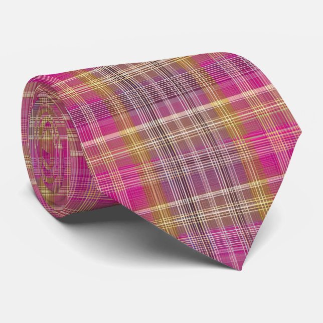 Cravate Elegant and classic Pink Plaid Gingham Pattern (Roulé)