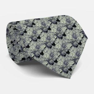 Cravate Élégant Argent Peony Flower Black Floral
