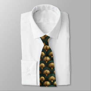 Cravate Elégant Art Déco Gold et Emerald Green
