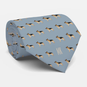 Cravate Élégant berger allemand Motif monogramme bleu