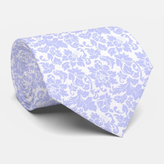 Cravate Elégant blanc & Lavande Damas florales (Roulé)