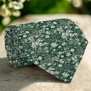 Cravate Élégant blanc Motif vert Floral Mariage