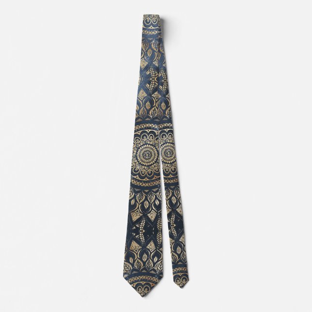 Cravate Elégant bleu or Mandala Floral (Devant)