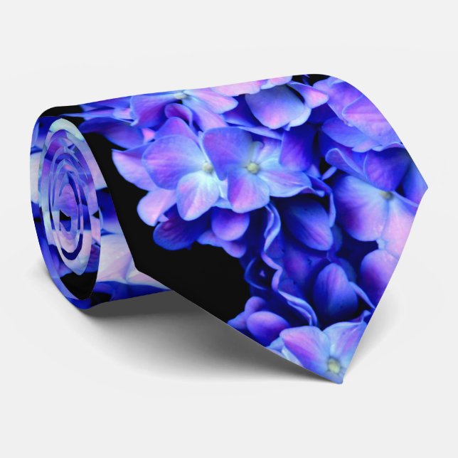 Cravate Élégant bleu violet clair magenta hydrangée floral (Roulé)