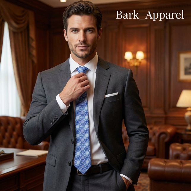 Cravate Elegant Blue & White Winter Snowflake Pattern Gift (Créateur téléchargé)