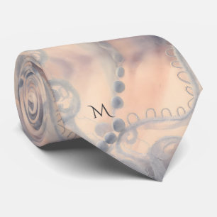 Cravate Élégant Blush Lavande Aquarelle Dentelle Soie
